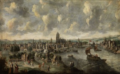 View of the City of Frankfurt am Main with Many Figures by Unbekannt Unbekannt